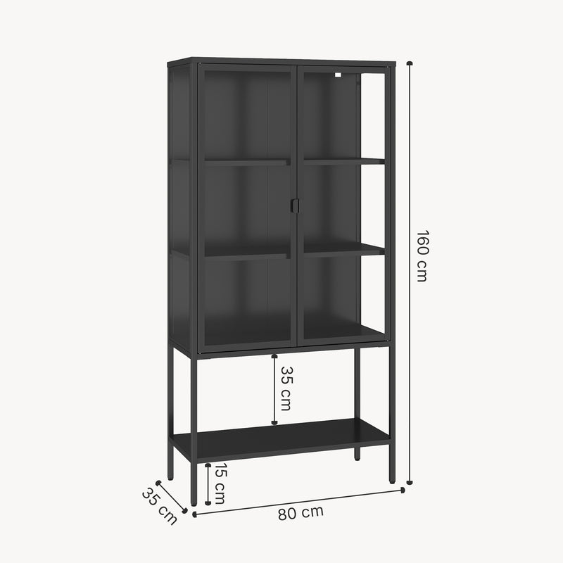 Måttskiss Vitrinskåp Borshavisa stål 2-dörrar 160x80x35 cm svart [en.casa]