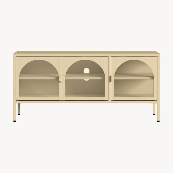 Vitrinskåp-Sideboard Klippestad Stål 118x35x55 cm Kamelfärgad [en.casa]