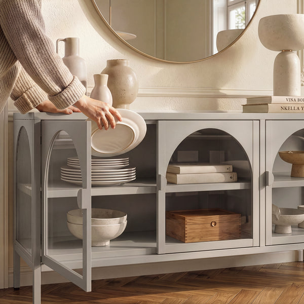 Vitrinskåp-Sideboard Klippestad Stål 118x35x55 cm Kamelfärgad [en.casa]