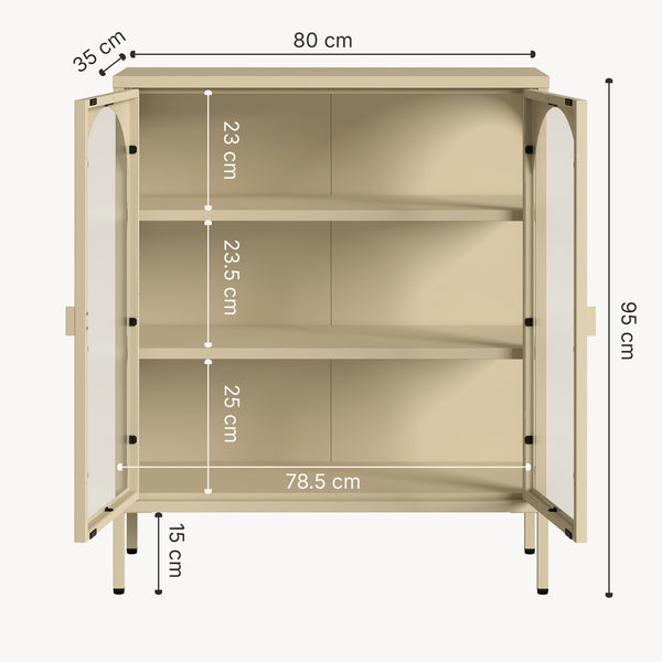 Vitrinskåp-Sideboard Klippestad Stål 95x80x35 cm Kamelfärgad [en.casa]