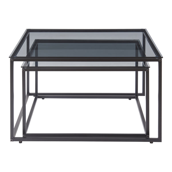 Soffbord 2-delat set Tromlaslo rökt glas, grått [en.casa]