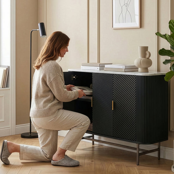 Sideboard Olvehok 110x40x77 cm Svart/Marmorutseende, vit [en.casa]