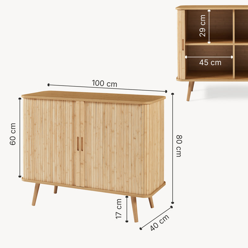 Måttskiss Sidobord Nordkapp 100x40x80 cm Bambus [en.casa]