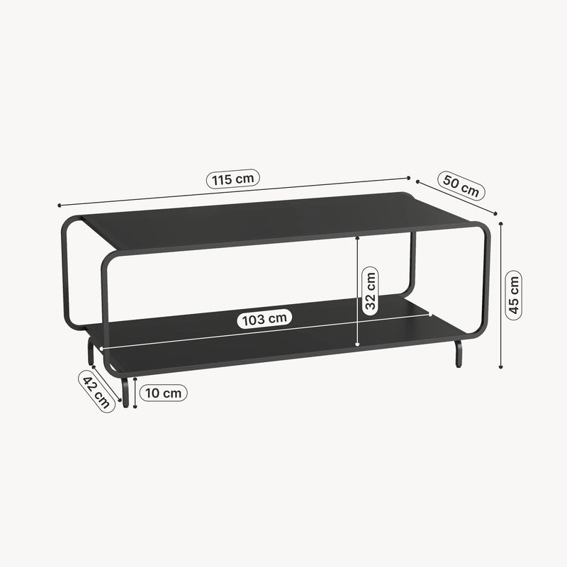 Måttskiss Soffbord Færder 115x50x45 cm Stål Svart [en.casa]