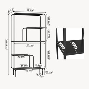 Bokhylla Færder stål 145x76x33 cm svart [en.casa]