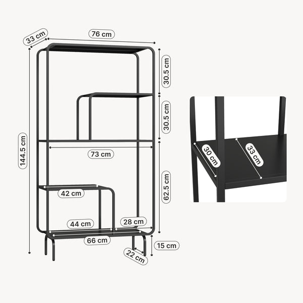 Bokhylla Færder stål 145x76x33 cm svart [en.casa]