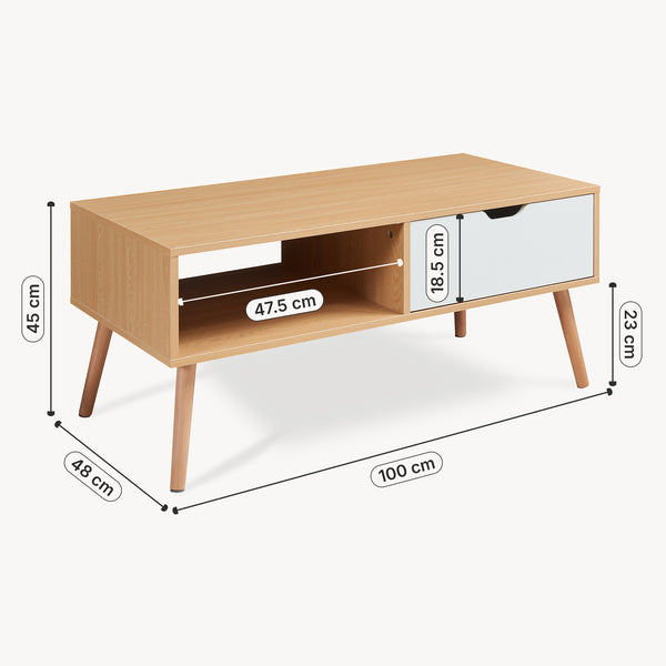 Soffbord Bordkak med låda 100x48x45 cm eklook/vit [en.casa]