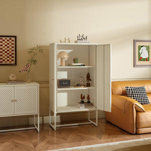Highboard Viitasaari 150x80x40 cm stål krämvit [en.casa]