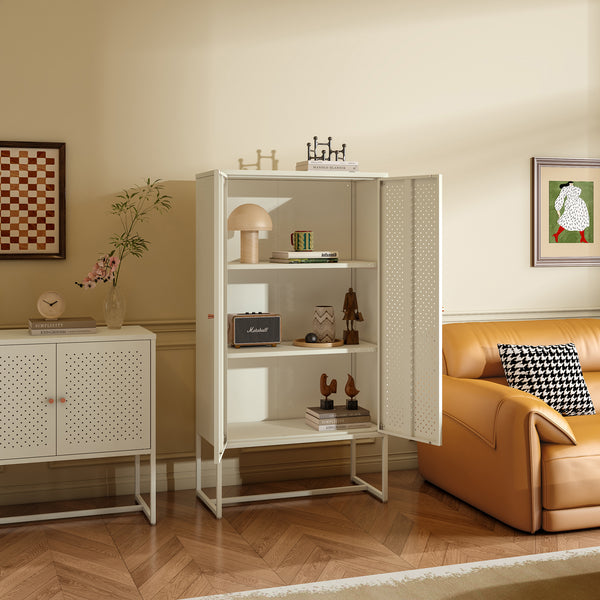 Highboard Viitasaari 150x80x40 cm stål krämvit [en.casa]