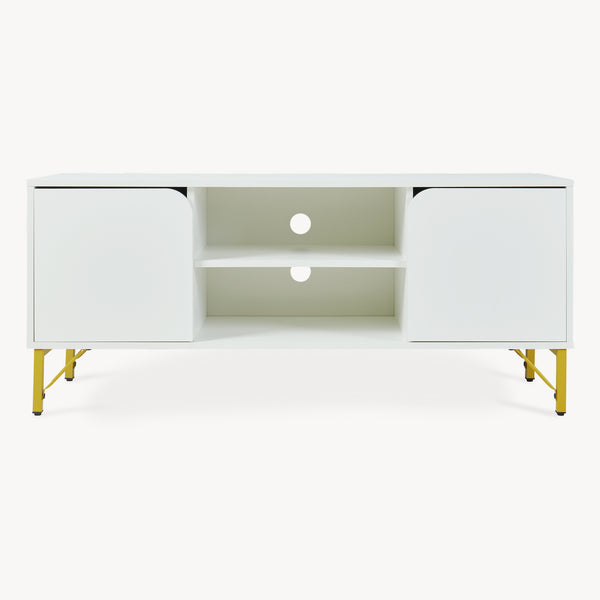 TV-bänk Reyri 120x39x52 cm Vit/Guldfärgad [en.casa]