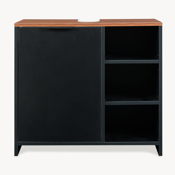 Tvättställsskåp Trond 60x66x30 cm Svart/Valnötsoptik [en.casa]