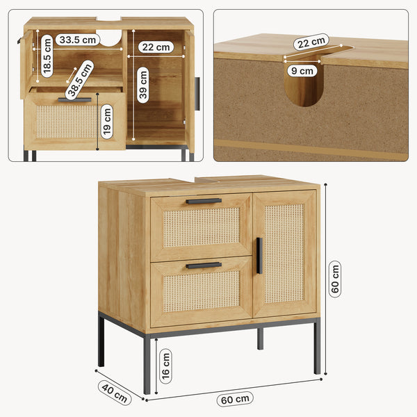 Tvättställsskåp Marhasa 60x60x40 cm Eklook/Svart [en.casa]