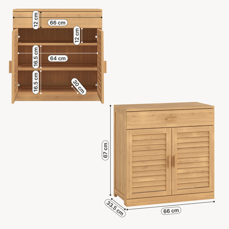 Måttskiss Skåp för skor Aarela 67x66x34 cm bambu [en.casa]