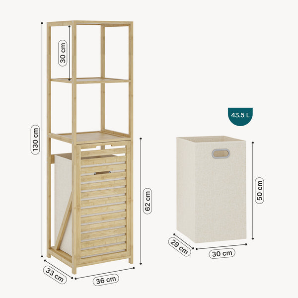 Badrumshylla med tvättkorg Anun 130x36x33 cm bambu träfärgad [en.casa]