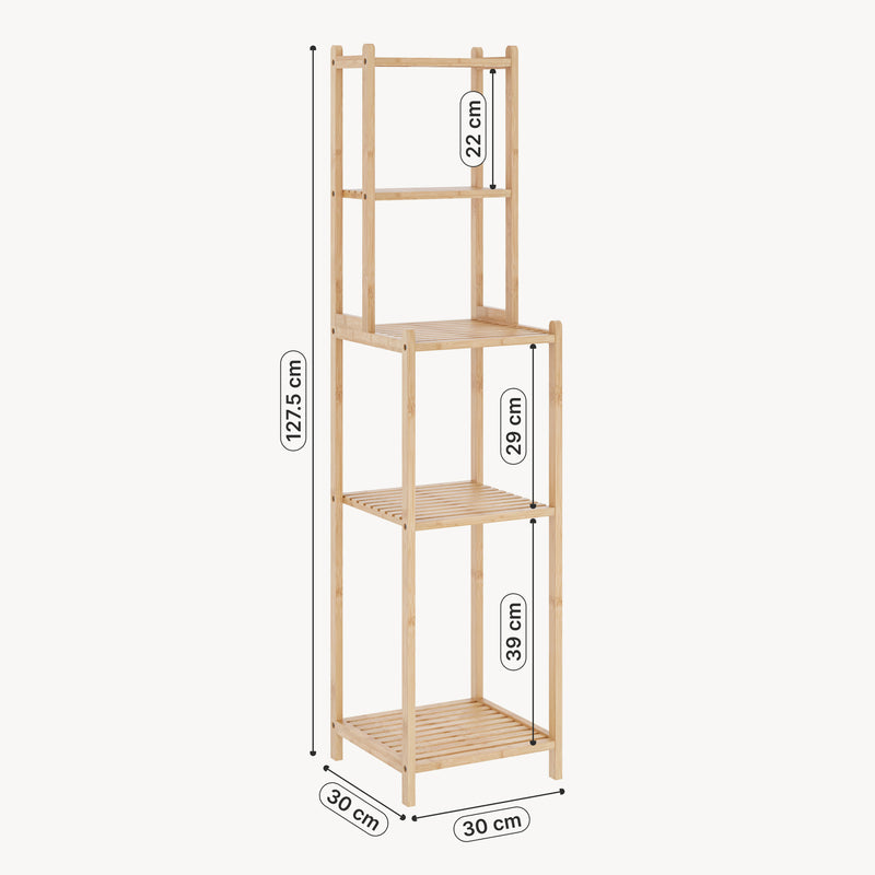 Måttskiss Badhylla Anun 128x30x30 cm Bambus Natur [en.casa]