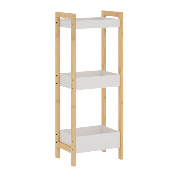 Badhylla Anun med 3 nivåer 75x28x20 cm bambu natur/vit [en.casa]