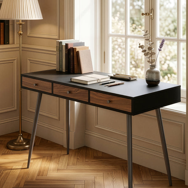 Skrivbordstumba 115x48x76 cm Svart/Valnötsoptik [en.casa]