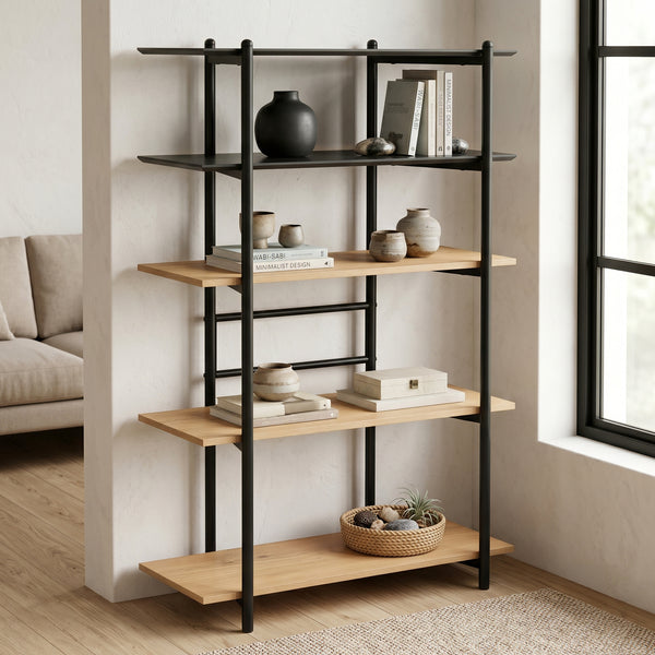 Bokhylla Kappespoo 124x80x35 cm Svart/Eklook [en.casa]