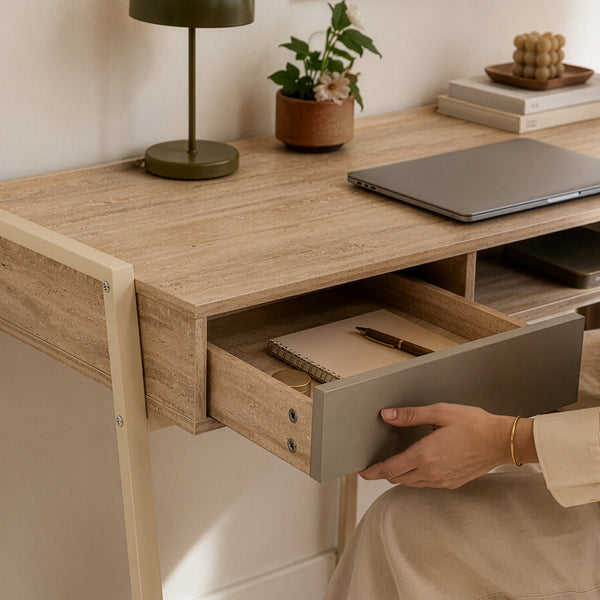 Skrivbord Boderas 107x55x78 cm Beige/Travertin [en.casa]