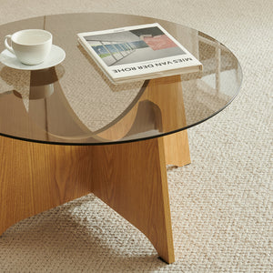 Soffbord 'Omlar' med rund glasplatta Ø70 x 35 cm eklook / röksgrå