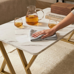 Soffbord Nolu 120x60x46 cm Guld färg/Marmorutseende, vitt [en.casa]