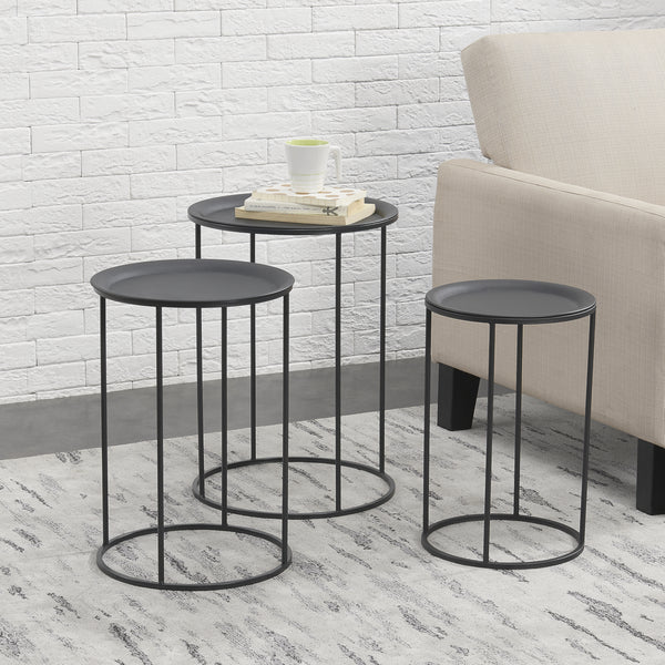 Soffbord set om 3 metall svart [en.casa]