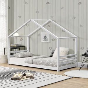 Juniorsäng Vardø hus utförande med ribbotten 200x90cm furu matt vit [en.casa]