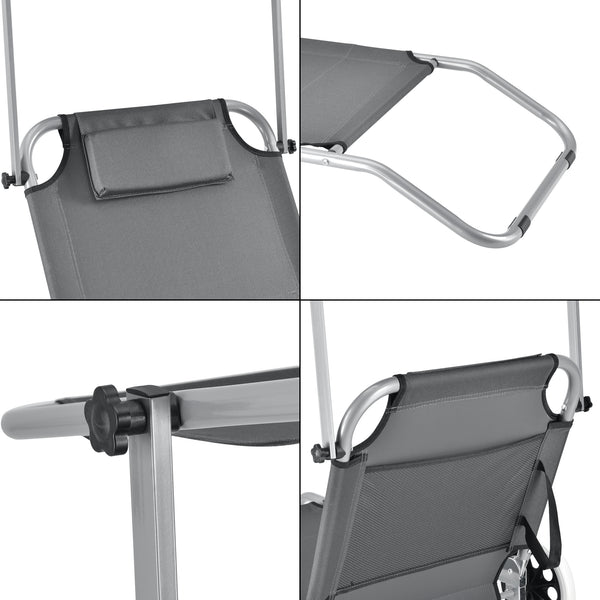 Solsäng med tak och hjul mörkgrå 4 lägen [casa.pro]