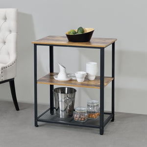 Rullvagn Freiburg serveringsvagn rullbord 76,5x60x40cm metall trämönster svart avtagbara hjul [en.casa]