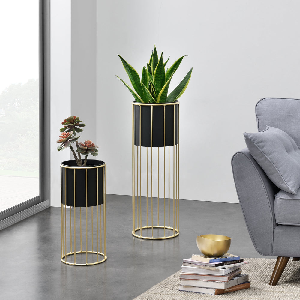 Blomkrukeställ Mortsel 2-pack Metall Svart - Guld [en.casa] - premiumXL