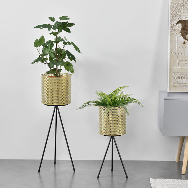 Växtställ Mechelen set om 2 med krukor metall [en.casa]