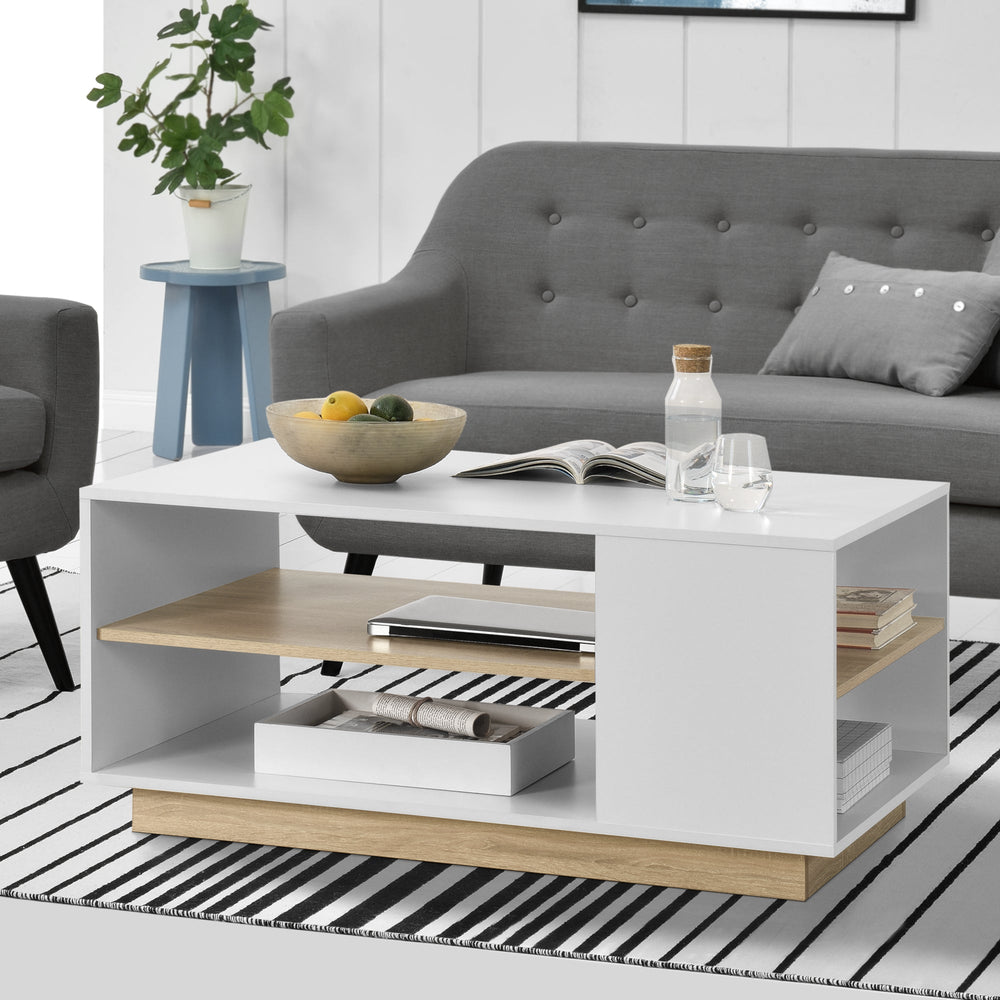 Soffbord Trelleborg 100x60x46 cm med 2 hyllor Vit/Ek en.casa - premiumXL