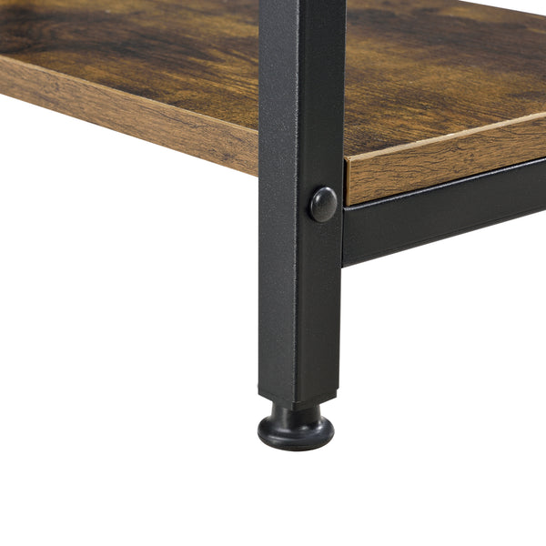 Skrivbord Vilhelmina med hylla 76,5x120x60cm stål spånskiva svart mörkt trämönster [en.casa]