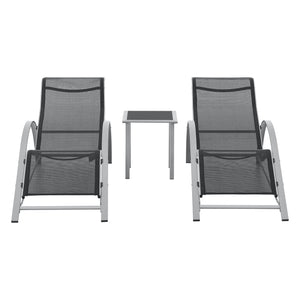 Solsängar set om 2 inkl. bord Binetto stål 169x59x66 cm [en.casa]