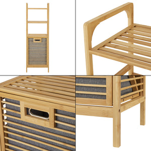 Badrumshylla med tvättkorg Tidaholm bambu 118x39,5x30,5 cm [en.casa]