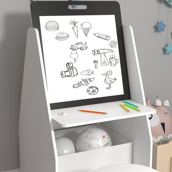Barnbord med sittpall Ferrol whiteboard skrivtavla rittavla 88x51x49 cm [en.casa]