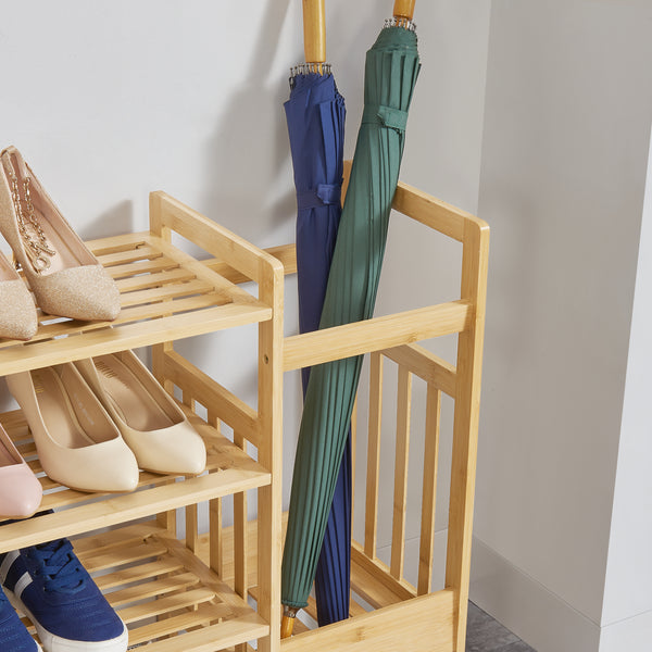 Skohylla Eckerö med paraplyställ bambu 64x72x27 cm [en.casa]