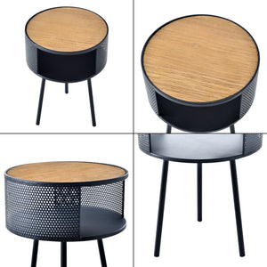 Soffbord Bjørnsund Ø45x34 cm metall svart trämönster rund [en.casa]