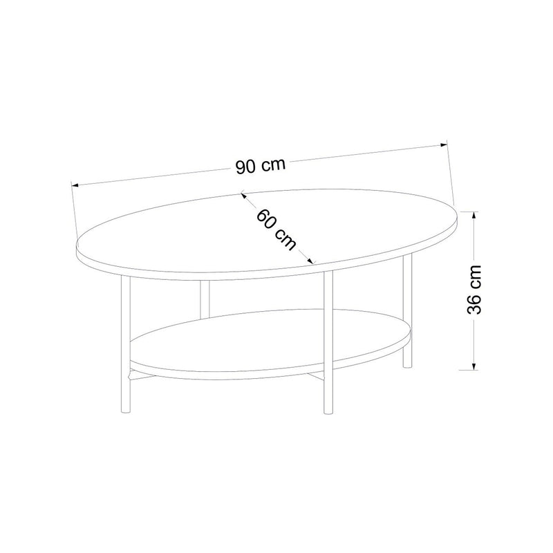 Måttskiss Soffbord Fredericia 36x90x60 cm oval [en.casa]
