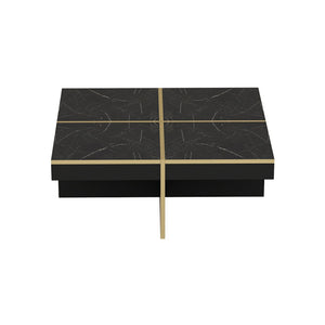 Soffbord Fjerritslev 35x90x90 cm marmorlook svart [en.casa]
