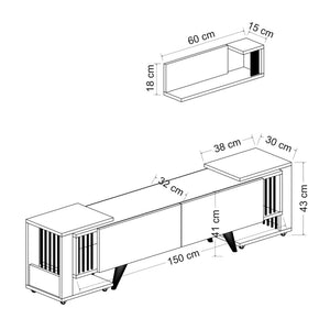TV-bord med hylla och 2 sidobord Glostrup eklook / vit [en.casa]