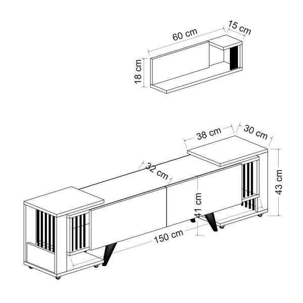TV-bord med hylla och 2 sidobord Glostrup eklook / vit [en.casa]