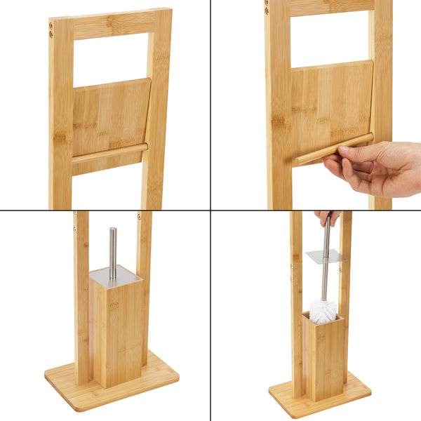 Toalettstol Västerås Toalettpappershållare med toalettborste bambu [en.casa]