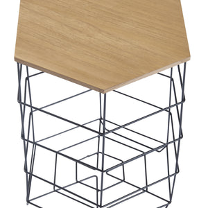Sidobord set Hørsholm set om 2 metallkorg svart / träfärger [en.casa]