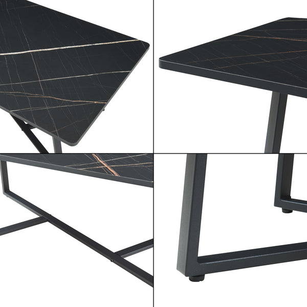Soffbord Riskiften 120x60x48 cm marmorutseende, svart [en.casa]