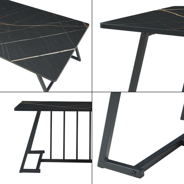 Soffbord Nospoo 120x60x46 cm Marmorutseende, svart [en.casa]