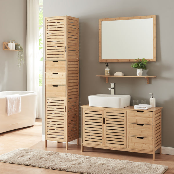 Väggspegel med hylla i set Boksereys bambu natur [en.casa]