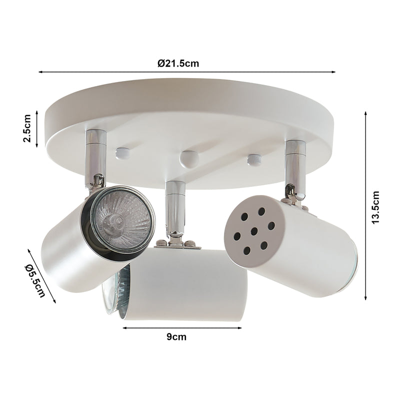 Måttskiss Taklampa Bathgate 3 x GU10 Vit [lux.pro]