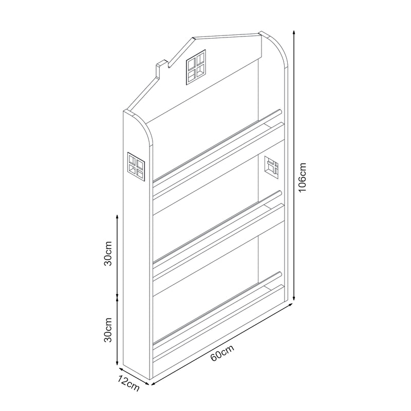 Måttskiss Barnhylla Vipsali 106x60x12 cm Mintgrön/Vit [en.casa]