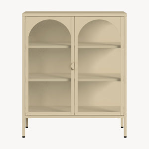 Vitrinskåp-Sideboard Klippestad Stål 95x80x35 cm Kamelfärgad [en.casa]